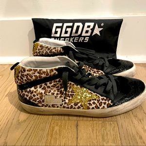 Golden Goose Mid-Top Gold Leopard Sneakers